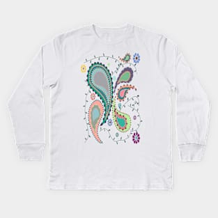 Boho Paisley on Coral Kids Long Sleeve T-Shirt